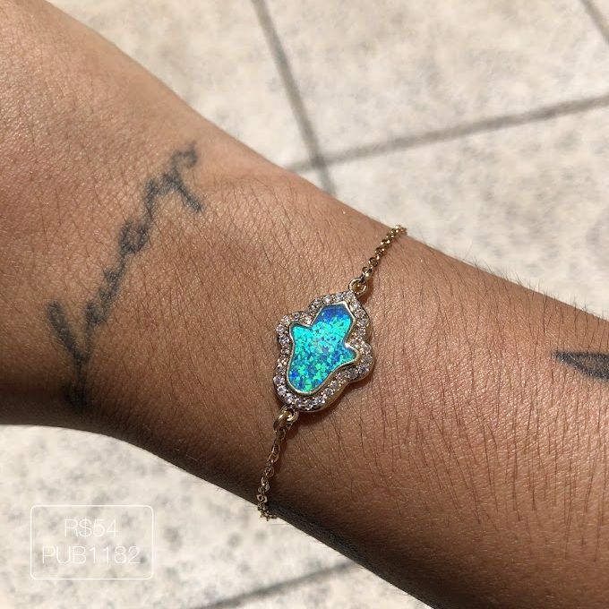 Pulseira Mão de Fátima Opala Dourada